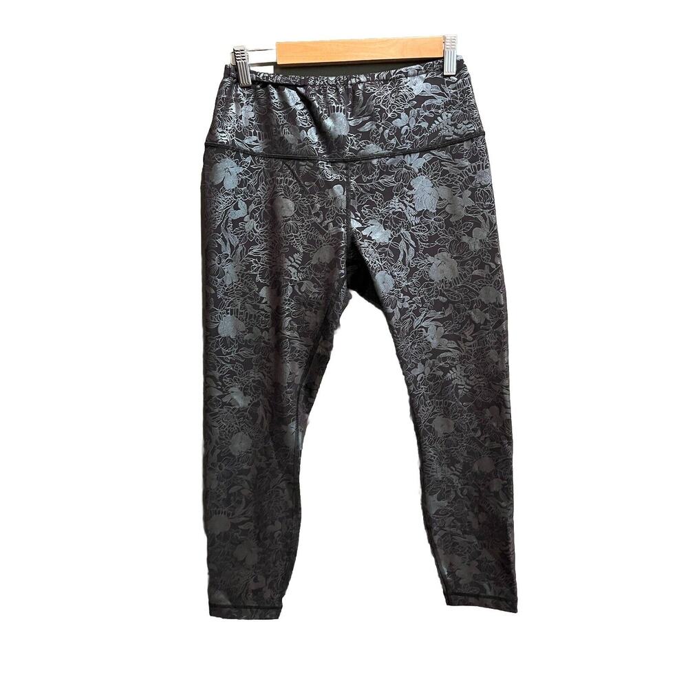 Lululemon Wunder‎ Under High-Rise Logo Black Iridescent Foil Leggings Size 12